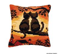 Almohada de punto de cruz Vervaco "Cats Morgenröte", diseño de bordado dibujado