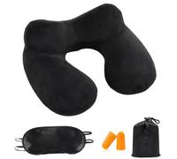 Almohada de Viaje Inflable - Soporte Cervical 360° con Funda de Terciopelo Lavable, Incluye Antifaz y Tapones para Aviones y oficinas