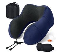 Almohada de Viaje para Cuello, Almohada Cervical para Oficina Avión Tren Coche Viajando, Almohada Cuello Viscoelastica de Espuma Memoria, Cojin de Viaje Cuello con Máscara de Ojos, Tapones y Bolsa