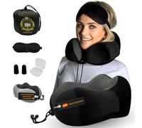 Almohada de Viaje Viscoelástica | Cojín Cervical Ergonómico | Funda de Repuesto + Bolsa Compacta | Antifaz y Tapones para Oídos | Almohada para Avión, Coche y Oficina | Suave y Transpirable