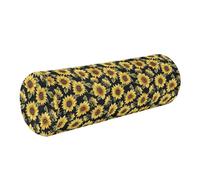 Almohada decorativa decorativa para el cuello, almohada redonda para sofá, almohada cilíndrica, soporte para el cuello, girasoles negros