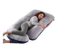 Almohada embarazada dormir, Almohada lactancia de Cuerpo Completo, actualización Grande en Forma de U y Soporte de Maternidad con Funda de Terciopelo reemplazable (Azul Marino y Gris -Terciopelo)
