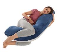 Almohada Embarazada Dormir, Sleep Confort Almohada, Forma de J Almohada de Lactancia Corporal, Almohada Apoyo y Cuerpo Completo para Eembarazo con Funda de Extraíble Lavables, 65 x 125 cm Azul Gris