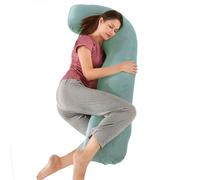 Almohada Embarazada Dormir, Sleep Confort Almohada, Forma de J Almohada de Lactancia Corporal, Almohada Apoyo y Cuerpo Completo para Eembarazo con Funda de Extraíble Lavables, 65 x 125 cm Verde
