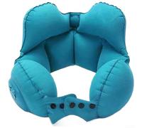 Almohada inflable para el cuello para viajes, diseño en forma de U, adecuada para uso en avión, tren, coche, ligera, plegable para un fácil embalaje (azul pavo real)