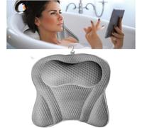 Almohada para el Cuello de la bañera, reposacabezas para bañera con tecnología de Malla de Aire 4D, Almohada ergonómica para bañera, Almohada para el Cuello de la bañera con 6 ventos (Gris)