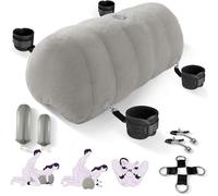 Almohada sexual para parejas, cojín inflable en forma de corazón para dormitorio, soporte para consolador, cuña de gran tamaño con puños de bondage, correa cruzada, abrazaderas de pezón, kit BDSM