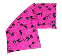 Almohada térmica compartimentado en 3 con semillas de lino 20x50cm - Saco térmico para microondas - Calor y frío - Cojín térmico (color: gato negro fondo fucsia)