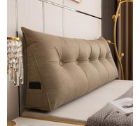 Almohada triangular grande de lectura, cojín de cuña suave para apoyo lumbar, cabecera y sofá, almohada lumbar triangular 180 x 50 x 20 cm, color marrón