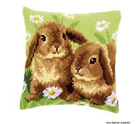 Almohada Vervaco de punto de cruz "2 conejos", diseño de bordado dibujado