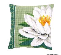 Almohada Vervaco de punto de cruz "flor de loto blanca", diseño de bordado dibuj