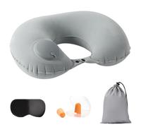 Almohada Viaje Cuello, Almohada de Viaje Hinchable, Cojin Cuello Viaje egornómica Reposacabezas con Antifaz y Tapones para los Oídos para Camping, Viajes, Avión, Tren, Coche, Oficina