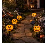 Almohadas con Forma de Calabaza y Fantasma para Halloween | Luces solares para jardín (Paquete de 5) | Luces solares Impermeables; adecuadas para Caminos y decoración de césped