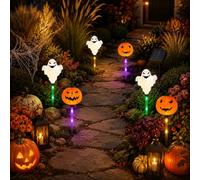 Almohadas con Forma de Calabaza y Fantasma para Halloween | Luces solares para jardín (Paquete de 5) | Luces solares Impermeables; adecuadas para Caminos y decoración de césped