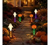 Almohadas con Forma de Calabaza y Fantasma para Halloween | Luces solares para jardín (Paquete de 5) | Luces solares Impermeables; adecuadas para Caminos y decoración de césped
