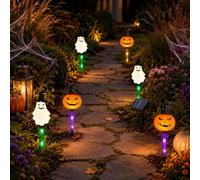 Almohadas con Forma de Calabaza y Fantasma para Halloween | Luces solares para jardín (Paquete de 5) | Luces solares Impermeables; adecuadas para Caminos y decoración de césped