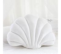 Almohadas de concha, almohadas decorativas en forma de concha, bonita almohada de almeja para sofá, cama, silla, hogar, sala de estar, dormitorio, oficina, cojín de suelo (13 x 10 pulgadas) (blanco)