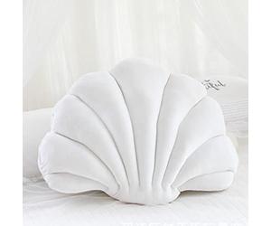 Almohadas de concha, almohadas decorativas en forma de concha, bonita almohada de almeja para sofá, cama, silla, hogar, sala de estar, dormitorio, oficina, cojín de suelo (13 x 10 pulgadas) (blanco)