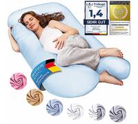 Almohadas de embarazo, almohadas para dormir de lado, almohadas de posicionamiento, almohadas para bebés y para lactancia en forma de U, funda lavable 100% algodón (Junior XL, 120 x 70 cm, Azul claro)