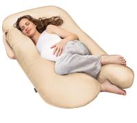 Almohadas de embarazo, almohadas para dormir de lado, almohadas de posicionamiento, almohadas para bebés y para lactancia en forma de U, funda lavable 100% algodón (Junior XL, 120 x 70 cm, Beige)