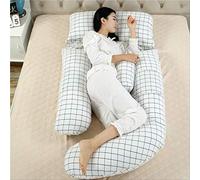 Almohadas de embarazo grandes para mamá, regalo delicado, para mujeres, soporte de dormir, lavable, almohada de apoyo a rayas, almohada de maternidad, color blanco a cuadros