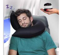 Almohadas inflables de Viaje para Aviones, Coches y hogar. Nuevo diseño en J, Soporte para Cuello y Barbilla. Firmeza Ajustable. Almohada Inflable para el Cuello para Viajar en avión. Almohadas