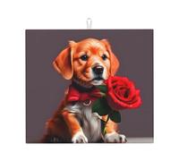 Almohadilla absorbente para encimera de cocina WHJSSF con patrón de perro similar a un caballero, antideslizante y de secado rápido para guardar vajilla y limpiar encimeras, 18 x 16 pulgadas