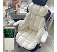 Almohadilla Calefactora For Silla De Escritorio, Cojín Calefactable con Asiento Suave Y Respaldo, Almohadilla Calefactora con Almohada Desmontable(White)
