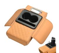 Almohadilla de consola central de piel sintética, cojín impermeable para reposabrazos con taza integrada y soporte para teléfono | Funda interior multifuncional para protección de caja de asiento de