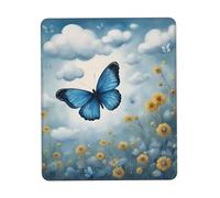 Almohadilla de escritorio pequeña con estampado de mariposas azules y nubes, base de goma con bordes cosidos de precisión, perfecto para oficina, juegos