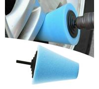 Almohadilla de esponja de pulido de espuma en forma de cono azul con vástago de 6 mm para limpieza de llantas de aleación de coche y llantas, accesorio de detalles reutilizable