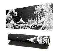 Almohadilla de juego de juegos de dragn de olas japonesas en blanco y negro: alfombra abstracta con base de goma que no es deslizante 31.5x11.8 pulg