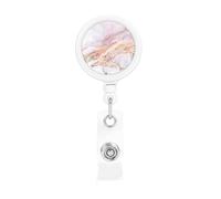 Almohadilla de mármol oro blanco, mármol rosa,Portatarjetas retráctil, portatarjetas enrollable con clip para identificación y pinza de cocodrilo.
