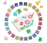 Almohadilla de tinta de 24 colores para huellas dactilares con 16 tarjetas de imagen, mini almohadilla de tinta no tóxica, colores para niños, no tóxica, juego de huellas dactilares, perfecto para