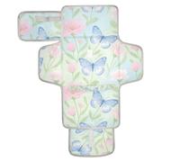 Almohadilla impermeable reutilizable con bolsillo de pañuelos para cambiador de mesa con almohada incorporada para cambiadores de flores de mariposa azul y rosa