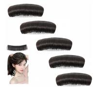 Almohadilla invisible para el cabello para volumen, núcleo antideslizante, 5 segundos (cola de caballo/updo/boda), transpirable y reutilizable (5 unidades de color negro natural, mediano)