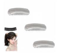 Almohadilla invisible para el cabello para volumen - Núcleo antideslizante, inserto de 5 segundos (cola de caballo/updo/boda), transpirable y reutilizable (3 piezas gris plata, mediano)