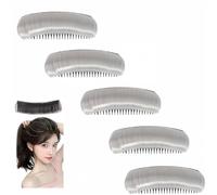 Almohadilla invisible para el cabello para volumen - Núcleo antideslizante, inserto de 5 segundos (cola de caballo/updo/boda), transpirable y reutilizable (5 piezas gris plata, mediano)