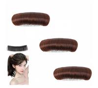 Almohadilla invisible para el cabello para volumen - Núcleo antideslizante, inserto de 5 segundos (cola de caballo/updo/boda), transpirable y reutilizable (3 piezas marrón oscuro, mediano)