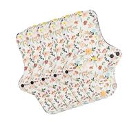 Almohadilla menstrual de algodón, transpirable, súper absorbente, color brillante, 5 unidades, reutilizable, patrón de flores, portátil, para viajes, para mujer (L)