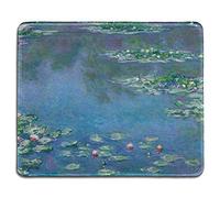 Almohadilla para Mouse de Caucho Natural con Pintura de Bella Arte de Lirios de Agua en el Estanque de Claude Monet - Bordes cosidos