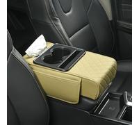 Almohadilla para reposabrazos de apoyo de codo con espuma viscoelástica y portavasos integrado para consola central del coche, diseñado para mejorar la comodidad del conductor (beige)