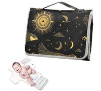 Almohadilla reutilizable impermeable con bolsillo para pañuelos, diseño de halcón salvaje, sol, negro, dorado, cambiador de pañales portátil para mamás, papás cambiadores de pa?ales para bebés