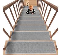 Almohadillas antideslizantes para alfombras de lino seguras y extraíbles, juego de 8 peldaños grises para niños, ancianos y mascotas, alfombrillas Reu IR