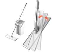 Almohadillas de microfibra lavables para fregona y cubo, en seco y | Juego de cubo de fregona plana manos libres para limpieza del hogar para madera dura, laminado, azulejos de cerámica, mármol