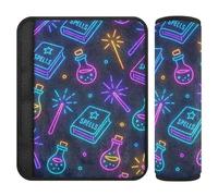 Almohadillas para cinturón de seguridad de coche, paquete de 2 fundas suaves para correa de hombro para adultos y niños, M Magical School, estilo neón