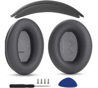 Almohadillas para los oídos + diadema de repuesto compatibles con Bose QuietComfort 45 QC45 35 QC35, QC35 ii, auriculares supraaurales fáciles de instalar, piezas de cuero proteico (kit gris oscuro)
