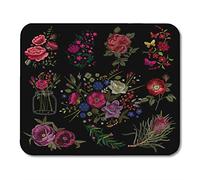 Almohadillas para mouse Colección floral grande Peonía Bordado popular tradicional en el bosquejo negro para máscaras Accesorios Almohadilla para mouse para notebooks, Computadoras de escritorio