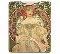 Almohadillas para Mouse de Yanteng Almohadilla para Mouse de Caucho Natural con el póster clásico de Champagne por Alphonse Mucha - Bordes cosidos