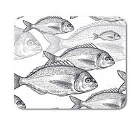 Almohadillas para Mouse Patrón Animales bajo el Agua Pez Negro en Vintage Grabado Dibujo Mariscos Mar del Mar cojín de ratón para Cuadernos